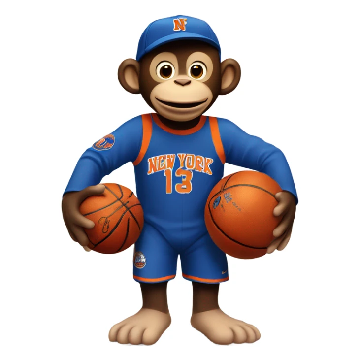 Curious George wearing a knicks uniform, jersey says "New York" and has "11" in the center, monkey is holding a basketball  sticker