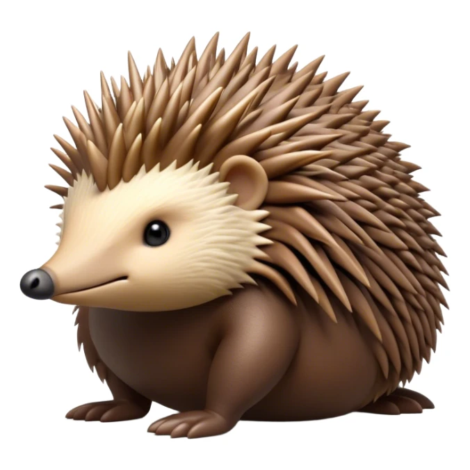 Cinematic Noble Echidna Portrait Emoji, Poised and regal, with a compact, spiky build and a textured, bristly fur in earthy browns, a distinctive pointed snout and keen, soulful eyes, Simplified yet sharp and sophisticated features, highly detailed, glowing with a warm, dignified glow, high shine, intelligent and resilient, stylized with an air of prickly elegance, focused and attentive, soft glowing outline, capturing the essence of a watchful and confident echidna, so majestic it feels as though it could scurry out of the screen with effortless authority! sticker