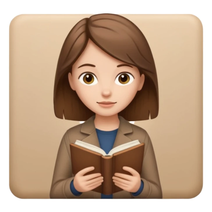 Brown hair girl in brown clothes reading a beige book sticker