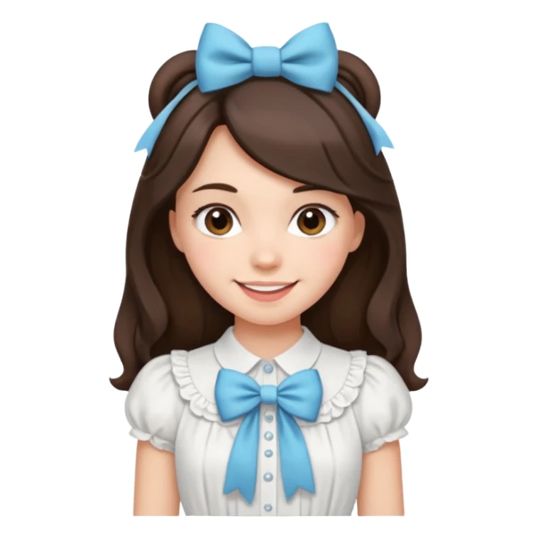 Brunette girl cute smile with bows in her hair pretty normal strip withe blouse till middle hip  sticker