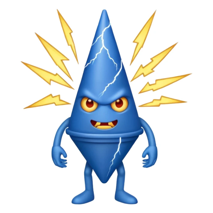 evil blue cone man with 6 legs with lightning in the back sticker