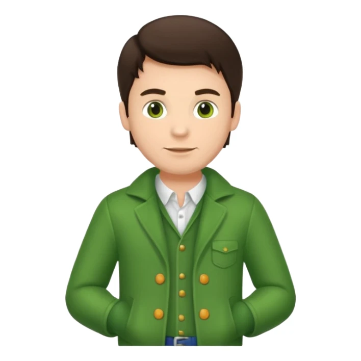 brunette man with green dutch clothing sticker