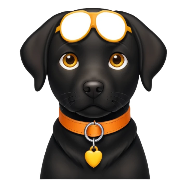 1 black labrador with yellow collar, 1 black labrador with orange collar sticker