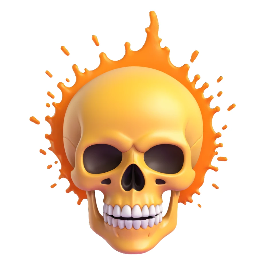 a skull with the top bursting open, dynamic motion, 3D emoji style sticker