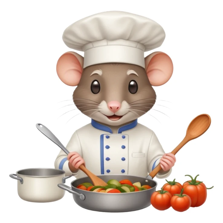 Rat chef in a white hat cooking ratatouille in a Paris kitchen sticker