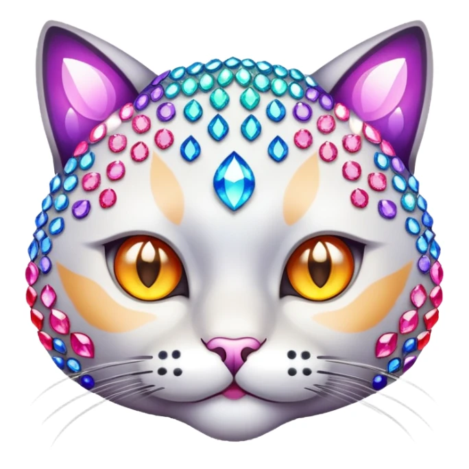 cat face with a blank, staring expression, made of sparkling gems sticker