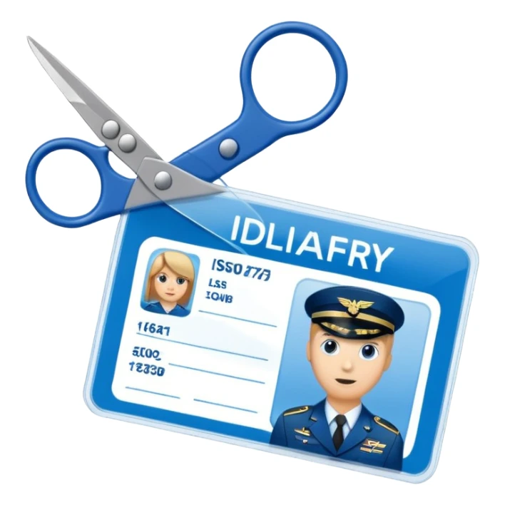Scissors cutting military ID card in the middle front view sticker
