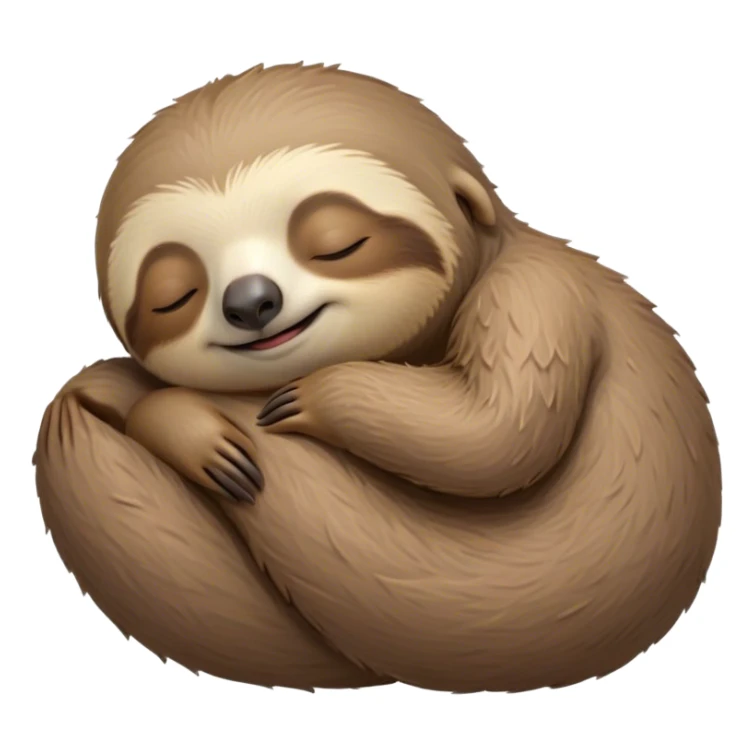 Meme-Worthy cute Sleeping Sloth Portrait Emoji, Head resting peacefully with a contented smile, showcasing a luxuriously soft, fuzzy form and eyes gently closed in serene slumber, Simplified yet comically adorable features, highly detailed, glowing with a soft, drowsy glow, high shine, relaxed and utterly lovable, stylized with an air of playful laziness, bright and heartwarming, soft glowing outline, capturing the essence of a sleeping sloth that feels destined to become the next viral icon of adorable rest! sticker