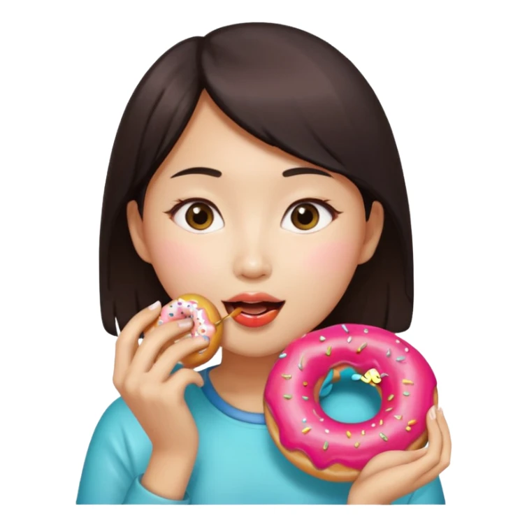 asian woman eating donut sticker