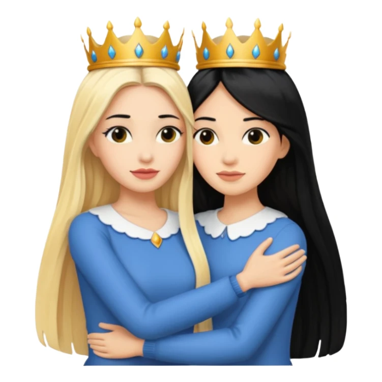 Two queens with long black hair and blonde  hugging. sticker