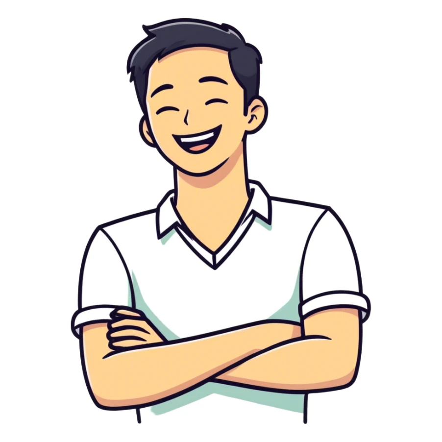 Arms crossed holding neck laughing guy sticker