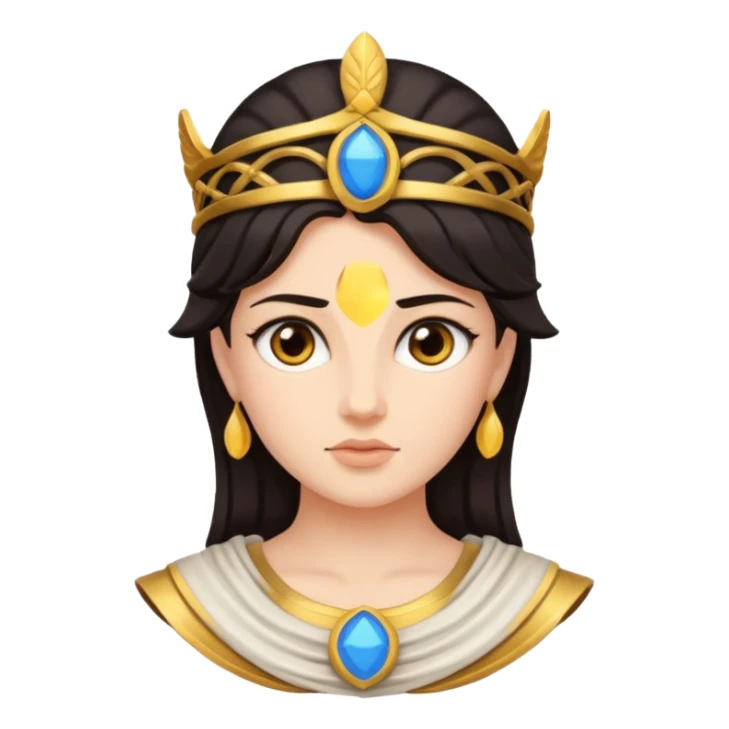 Athena the Greek goddess, dark haired, facing camera, in emoji style important deity in Greek mythology, daughter of Zeus, Strategic warfare Wisdom and intellect Craft, engineering, building, navigation Justice good governance Protection of cities embodys rational, disciplined intelligence  sticker