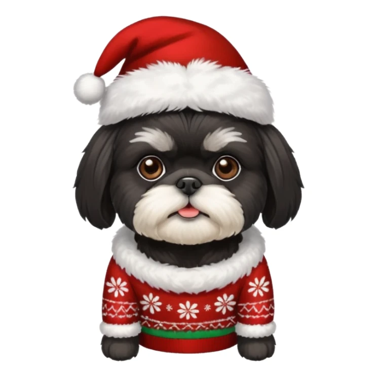 ALL BLACK SHIH TZU WITH CHRISTMAS SWEATER AND HAT sticker
