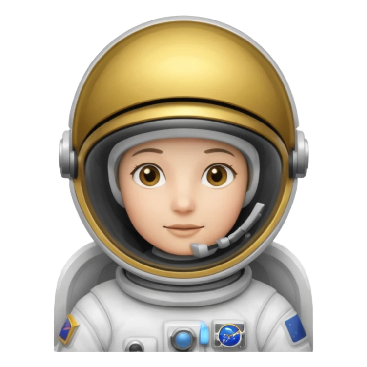 Astronaut in white EVA suit with gold visor helmet sticker