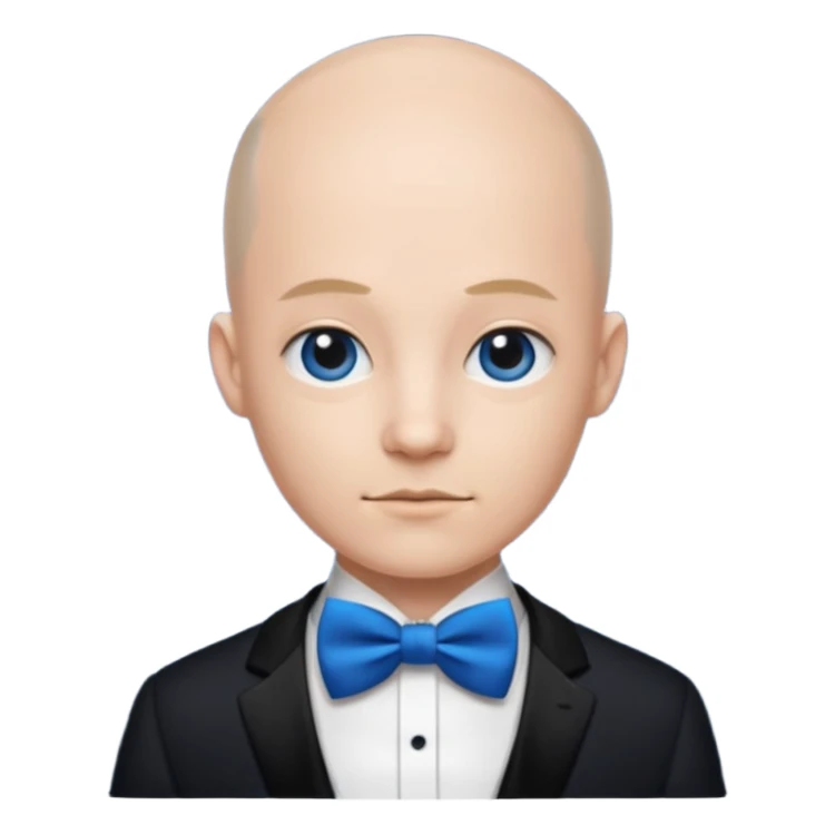 semi Bald with blue bow tie, midnight balck dress, age. sticker