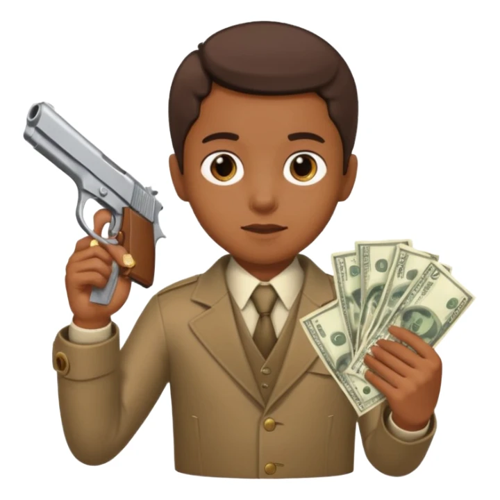 A brown kid holding a gun with money sticker
