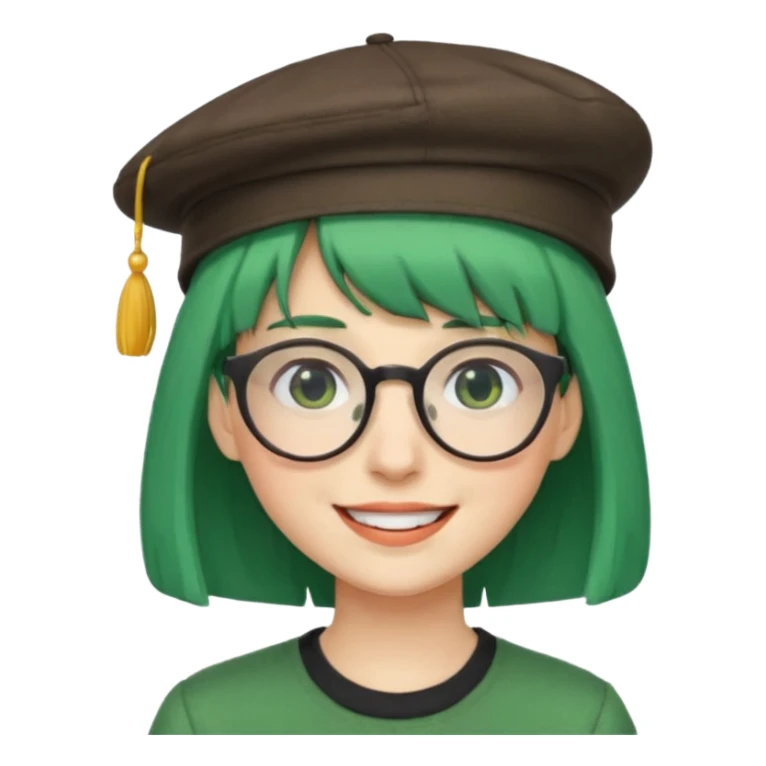 bangs and hat green hair very happy and glassess sticker