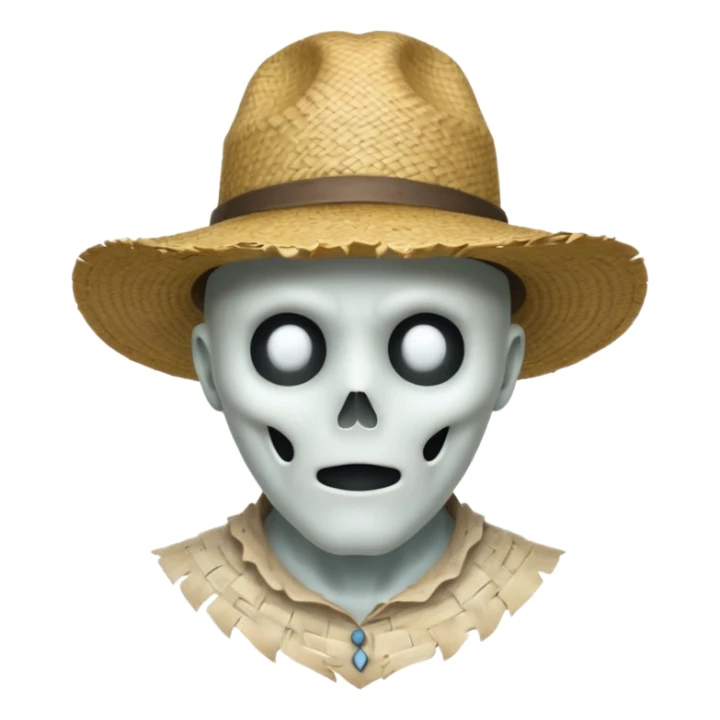 ghost farmer portrait, head and shoulders only, straw hat, spooky pale face, cracked skin, haunted vibe, 3D cartoon, mobile game icon style, clean background, no text, no watermark
 
 sticker