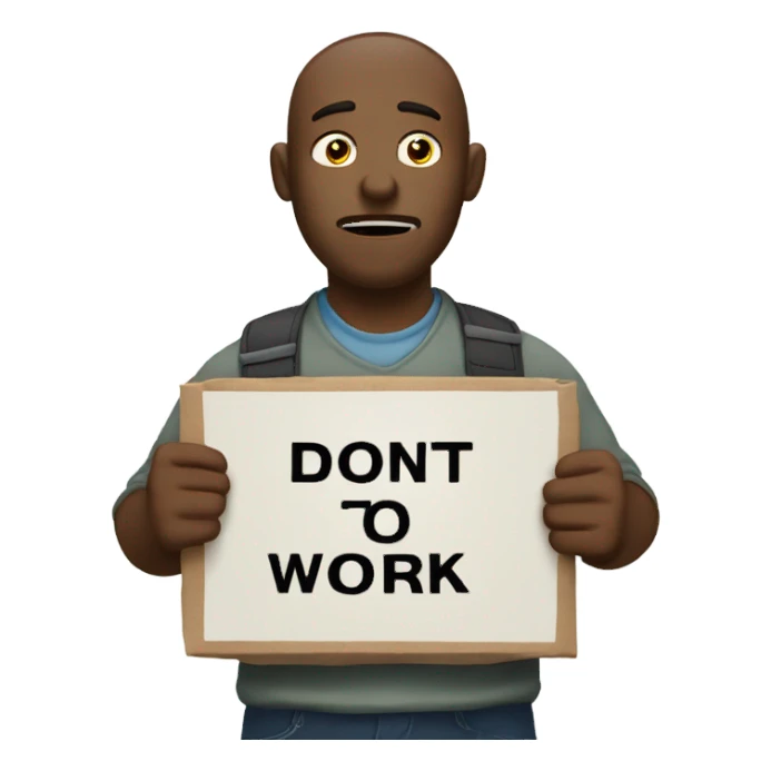 Dad crying holding a sign that says “I don’t want to go to work” sticker