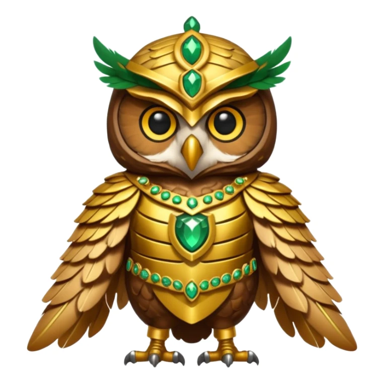 owl warrior wearing golden armor embedded with emerald jewels

 sticker