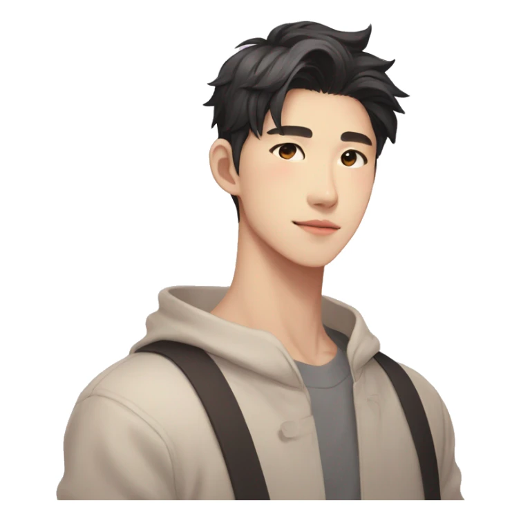 Gorgeous romantic Asian anime gentle man with blushing face aesthetic trending style outside sticker