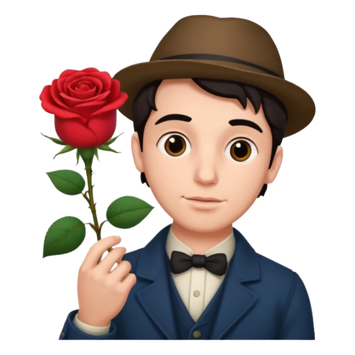 a romance novelist, romantic, dizzy, male, with a rose in hand sticker