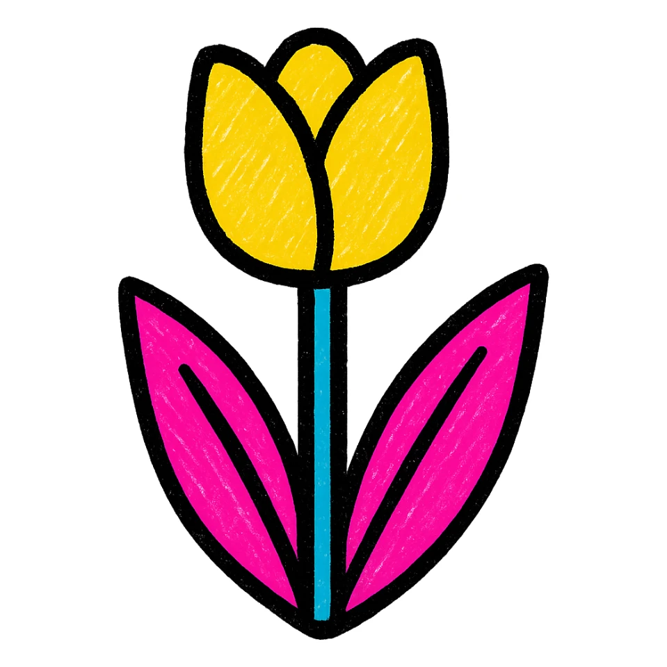 white tulip flower, pop colors style sticker