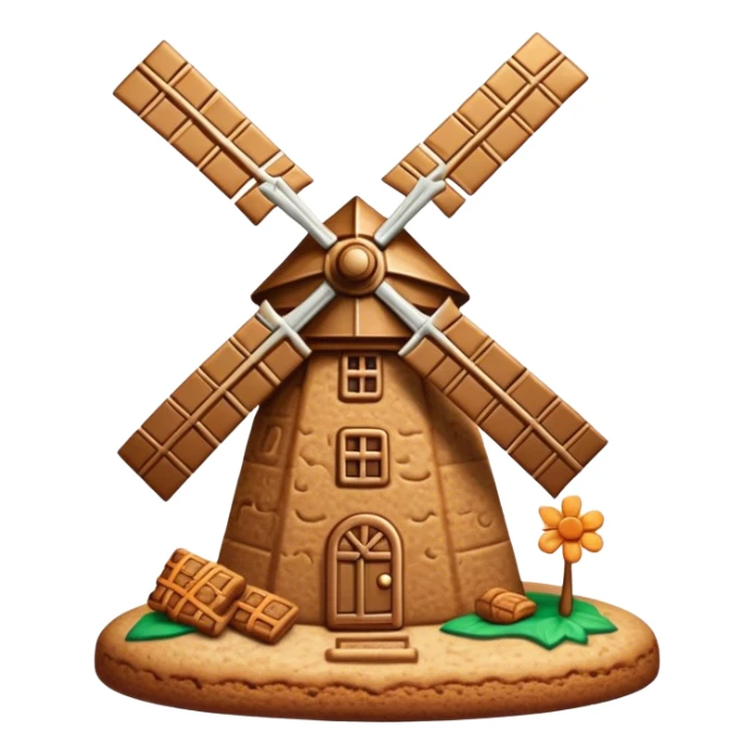 Speculaas Cinematic Realistic Speculaas Biscuit Emoji, depicted as a spiced speculaas cookie crafted in a charming windmill shape, rendered with intricate textures and warm, inviting lighting. sticker