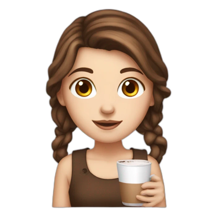 white girl with brown hair and hot choco sticker