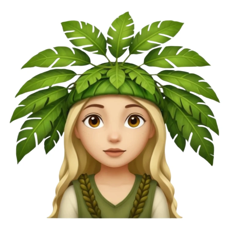 a girl with jungle wearing a large leaf headgear bye  sticker