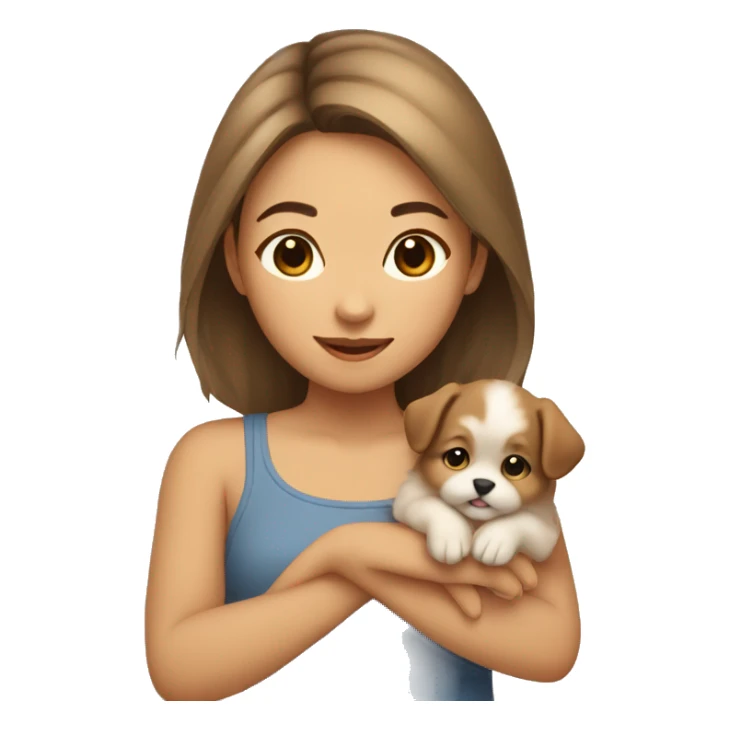 Asian girl with small fluffy light brown puppy sticker
