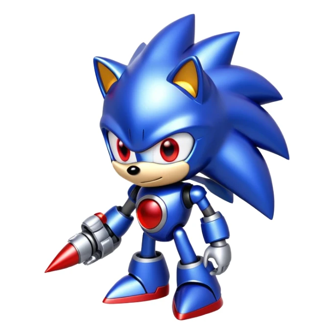 Metal Sonic robot hedgehog with red eyes, metallic blue body, and jet boosters sticker