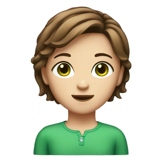 girl with short brown hair, square face and green eyes sticker
