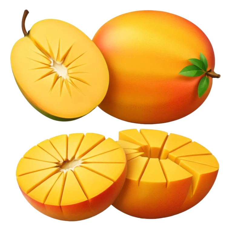 minimal emoji style, single sliced mango with cube-cut surface, flat design, bright yellow-orange, isolated, no face, no background, not cartoon, not multiple cubes sticker
