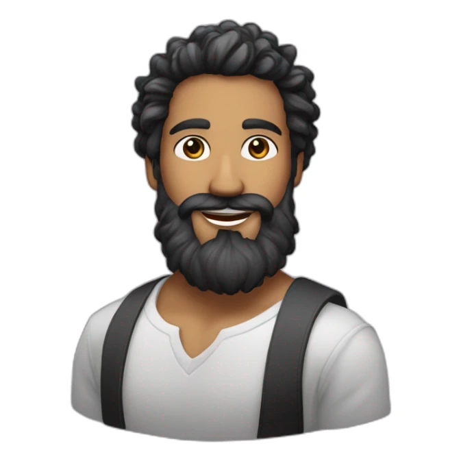 visage cheveux noir barbe blanche sourire sticker