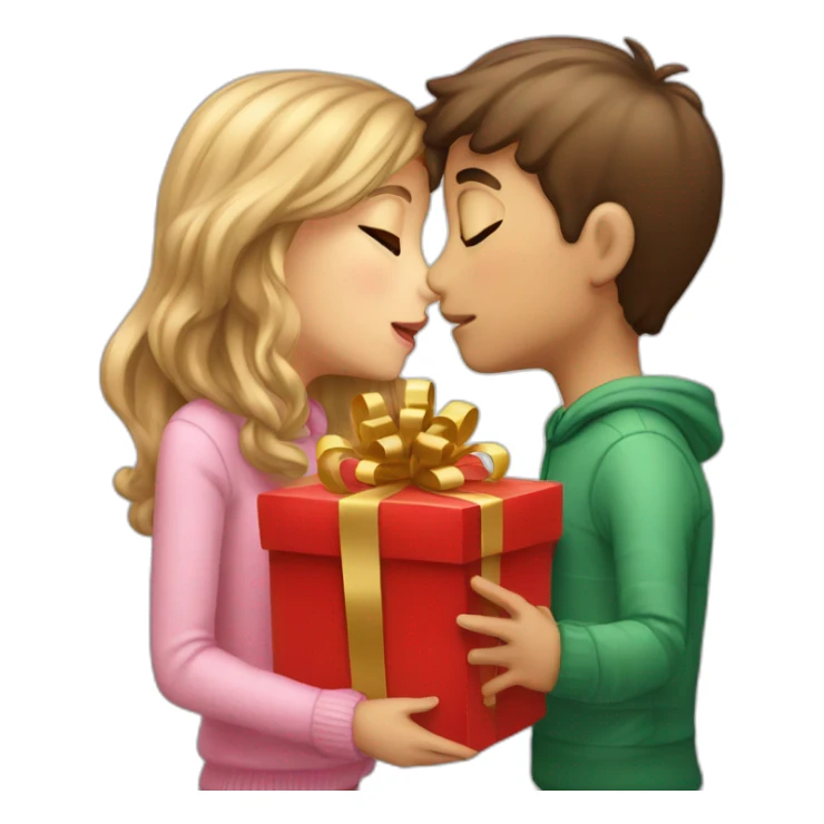 boy and girl kissing with cristmass gift sticker