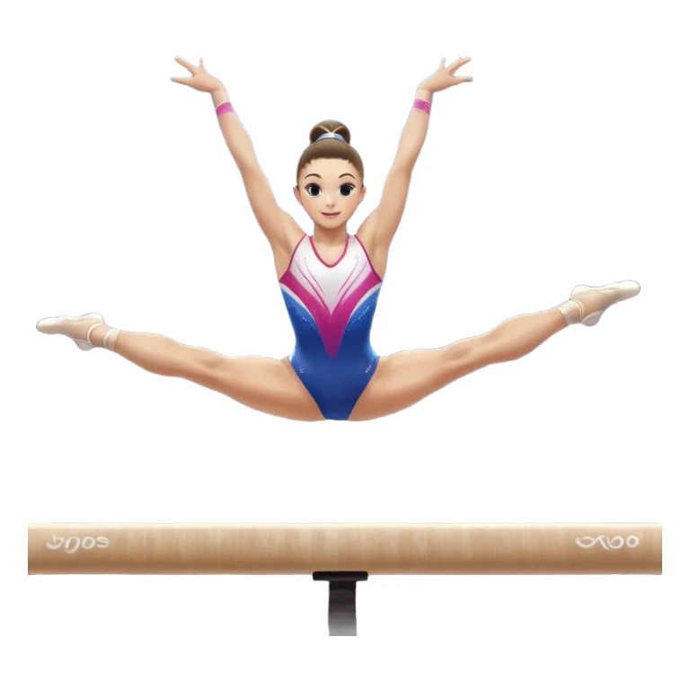 A gymnast performing a flawless routine on the balance beam, showcasing strength and grace. The scene captures the precise, elegant movement with perfect balance and form. The background features a gymnastics arena with vibrant lighting and cheering crowds, emphasizing athleticism and poise. sticker