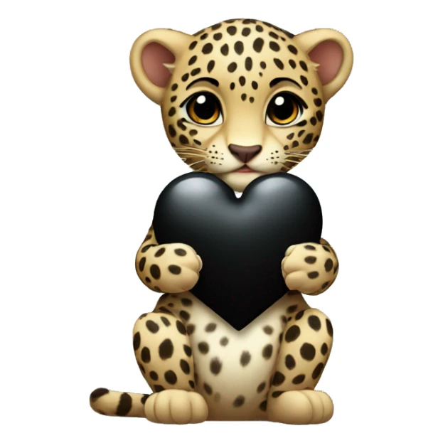 Baby leopard holding a black heart sticker