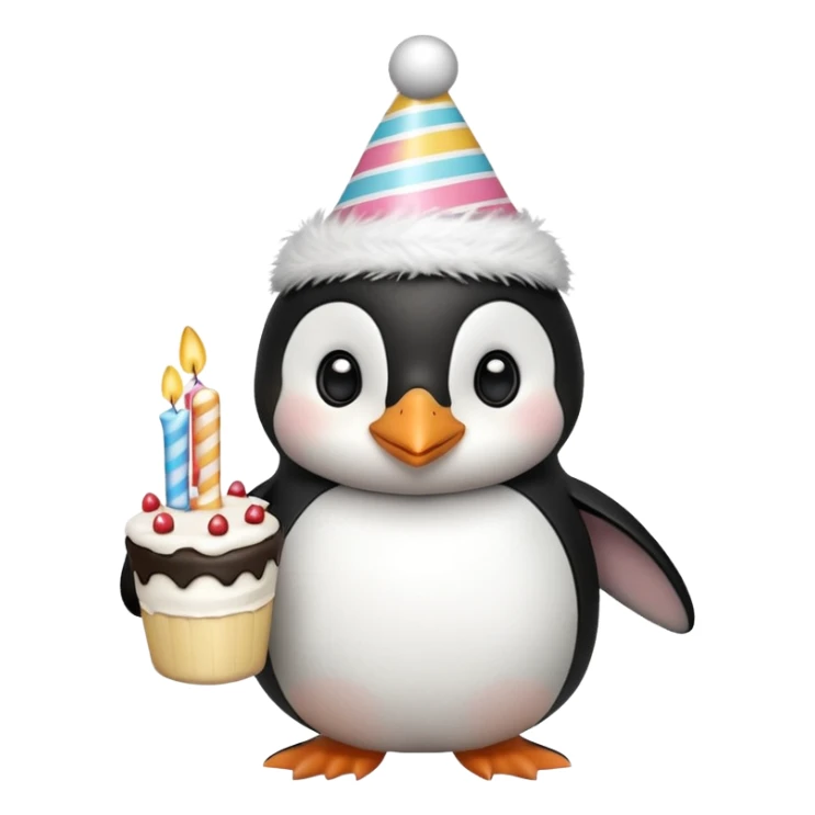 cute penguin with birthday hat hold a birthday cake in arms sticker