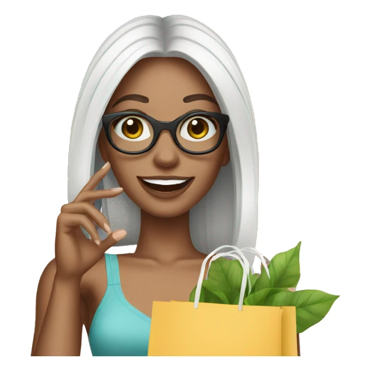 white skin influencer taking selfie with a shopping bag sticker