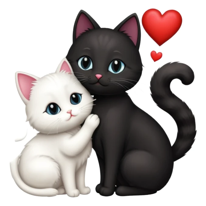 Big black cat is kissing a small white cat with hearts above  sticker