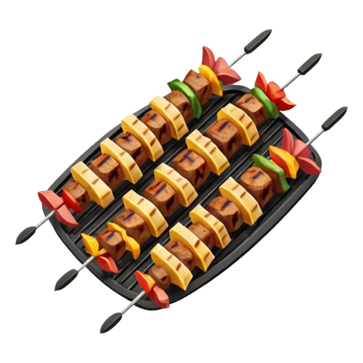 grilled shish kebab object icon, meat skewers with grill marks, 3D cartoon, mobile game icon style, clean background, no text, no watermark
 sticker