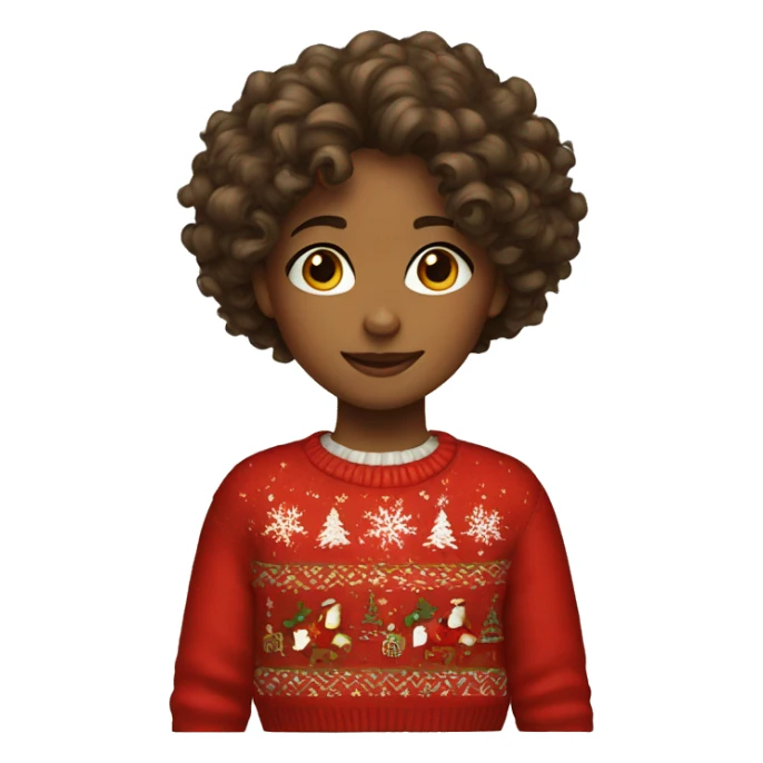 girl with curly hair and a christmas sweater sticker