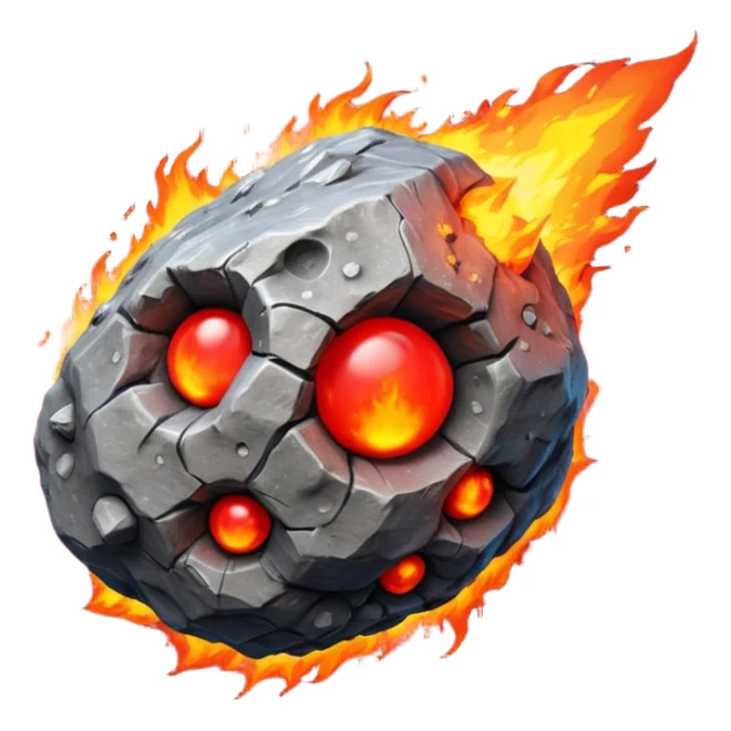 3D render of Meteor, miniature weather phenomenon, volumetric particle effects, rocky asteroid with a fiery red tail, elemental energy, emoji style, isolated on white background --v 6.0. sticker