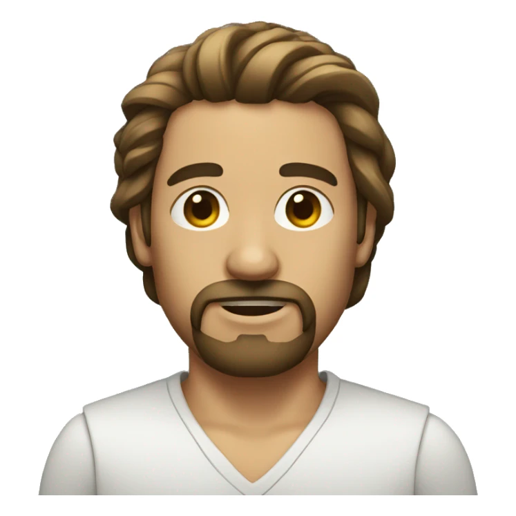 Men with long, tied hair and a goatee sticker