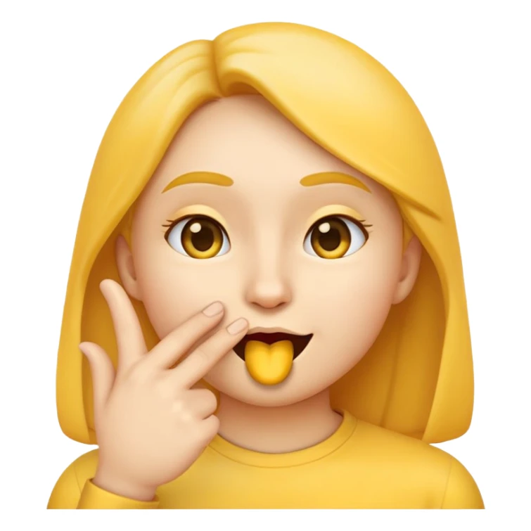 emoji face making shush gesture with finger on lips, other hand pointing at jaw, pressing cheekbones sticker