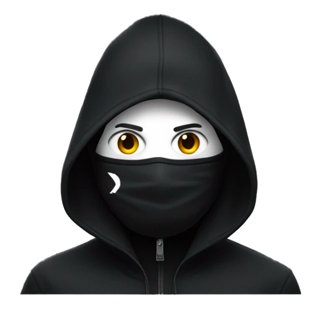 man wearing a black cap with a Nike logo, fully covered by a black mask that hides the entire face and head, under a black closed-zipped hooded jacket sticker