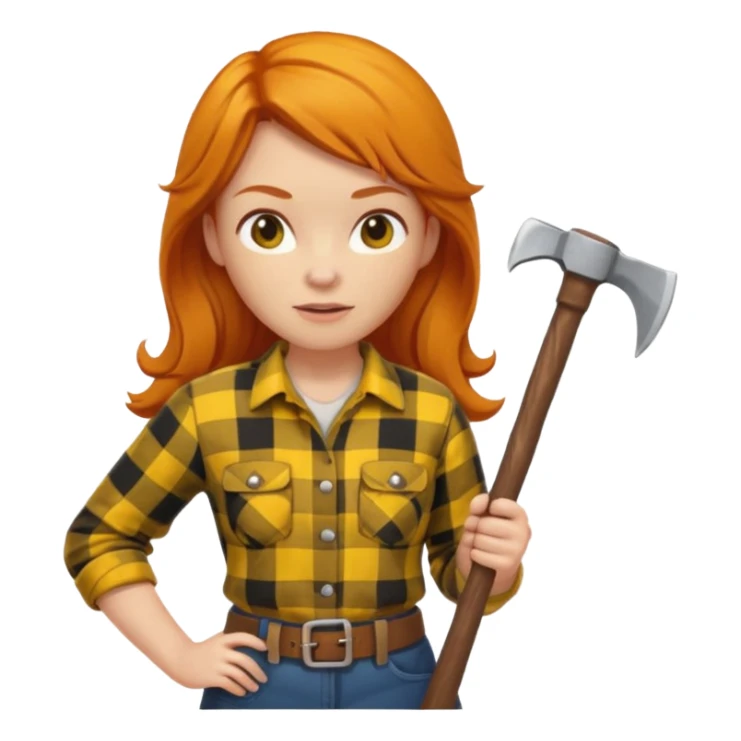 ginger lumberjack woman holding axe yellow checked shirt sticker