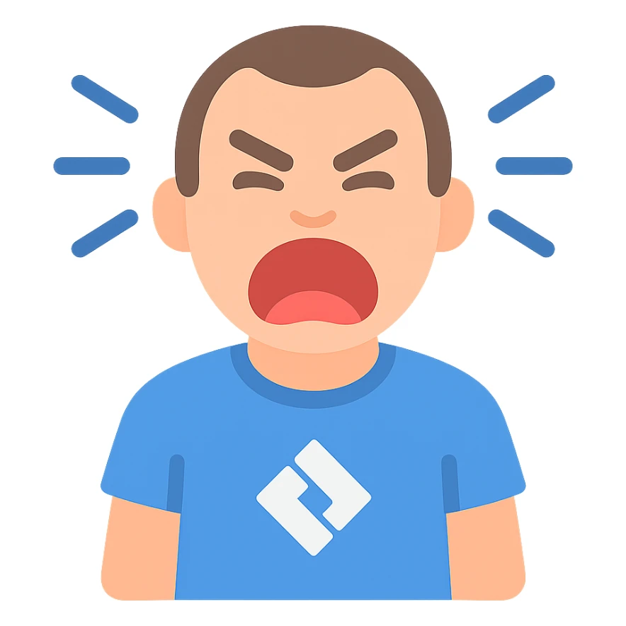 screaming IT guy wearing an Atlassian Jira t-shirt, colored icon sticker