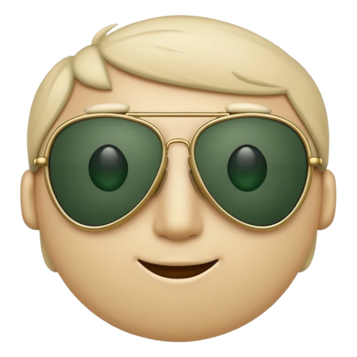 minimalist aviator sunglasses with light beige frame and dark green lenses, Apple emoji style, no text sticker